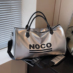 Metallic Travel Duffel Bag with Adjustable Shoulder Strap and Zipper Closure, view 6