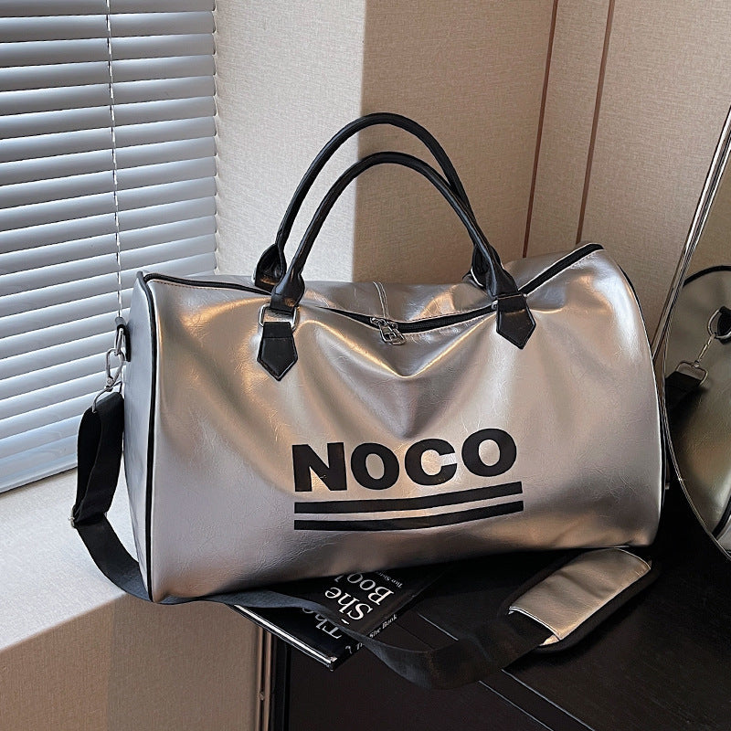 Metallic Travel Duffel Bag with Adjustable Shoulder Strap and Zipper Closure