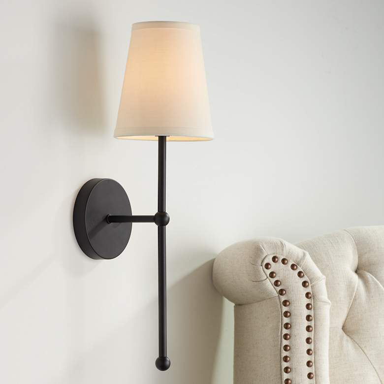Metallic Vertical Wall Lamp with Cone-Shaped Fabric Shade | Thrascher