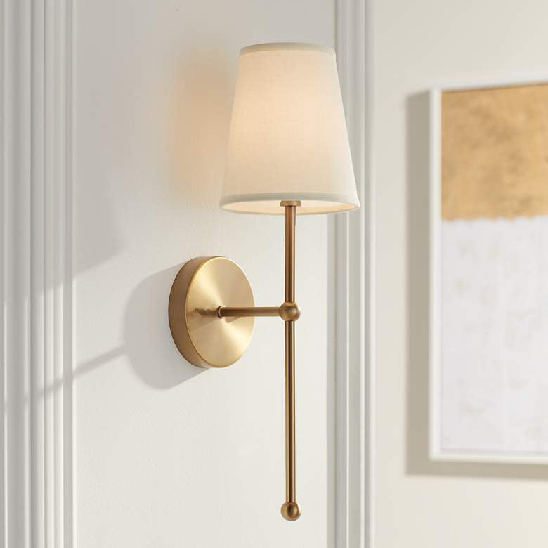 Metallic Vertical Wall Lamp with Cone-Shaped Fabric Shade | Thrascher