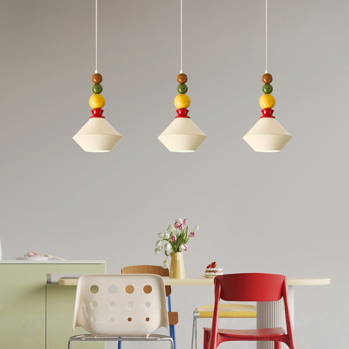 Mid-Century Geometric Ceramic Bead Pendant Light | Thrascher