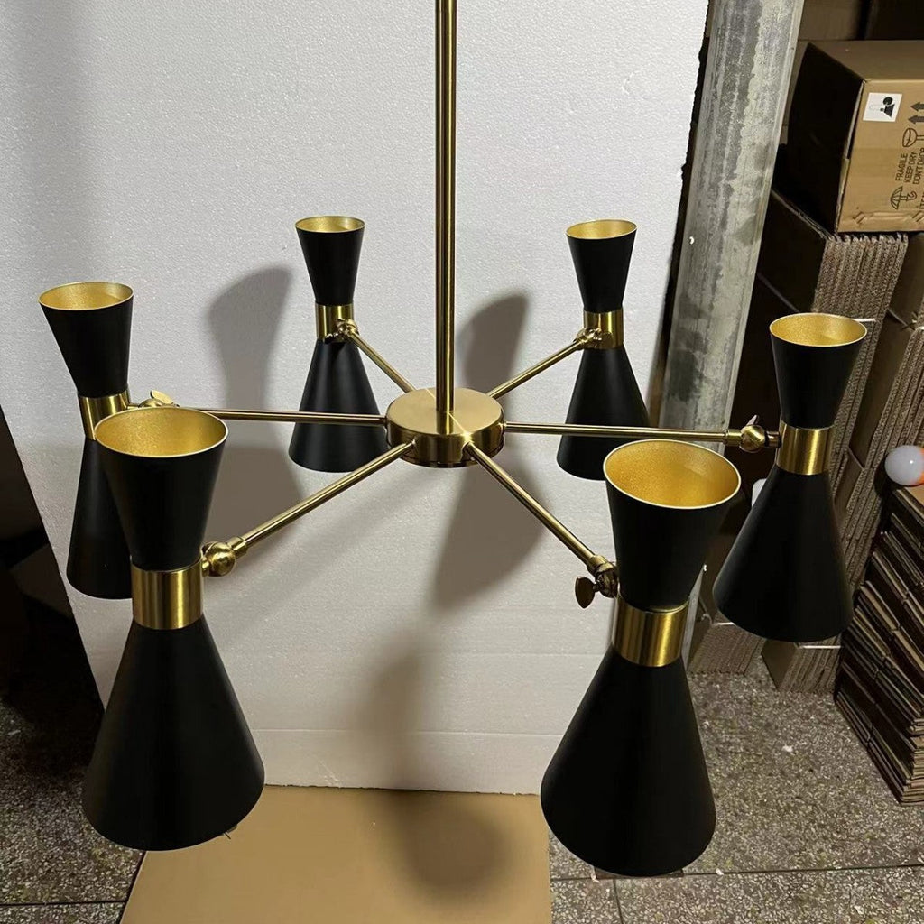 Mid-Century Six-Arm Double Cone Chandelier with Adjustable Swing Shades | Thrascher