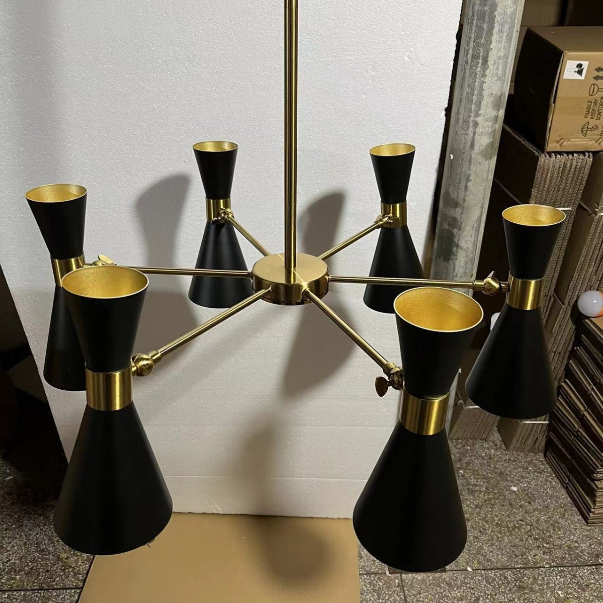 Mid-Century Six-Arm Double Cone Chandelier with Adjustable Swing Shades | Thrascher