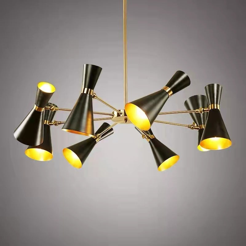 Mid-Century Six-Arm Double Cone Chandelier with Adjustable Swing Shades | Thrascher