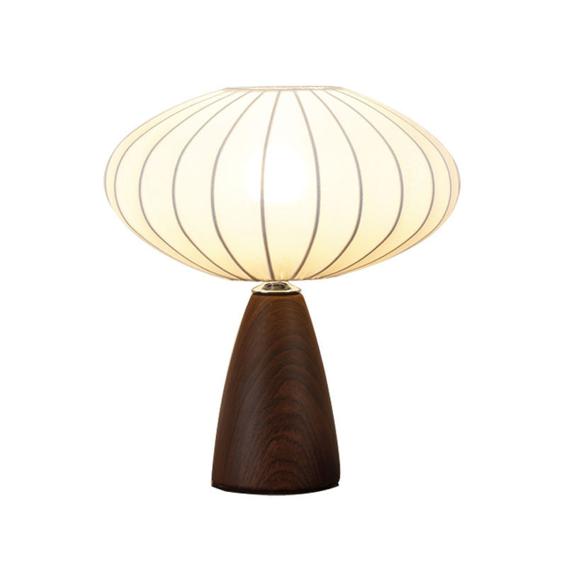 Mid-Century Wood Grain Cone Base Mushroom Fabric Table Lamp | Thrascher