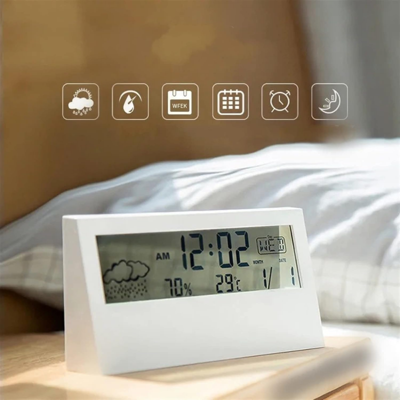 Minimalist Digital Alarm Clock with Date, Temperature & Humidity Display, view 3