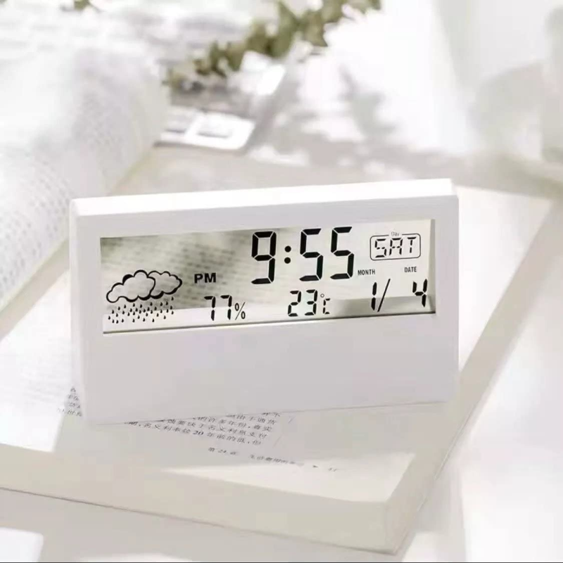 Minimalist Digital Alarm Clock with Date, Temperature & Humidity Display
