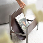 Minimalist Leather and Chrome Magazine Rack for Home or Office, view 2