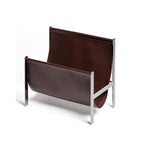 Minimalist Leather and Chrome Magazine Rack for Home or Office