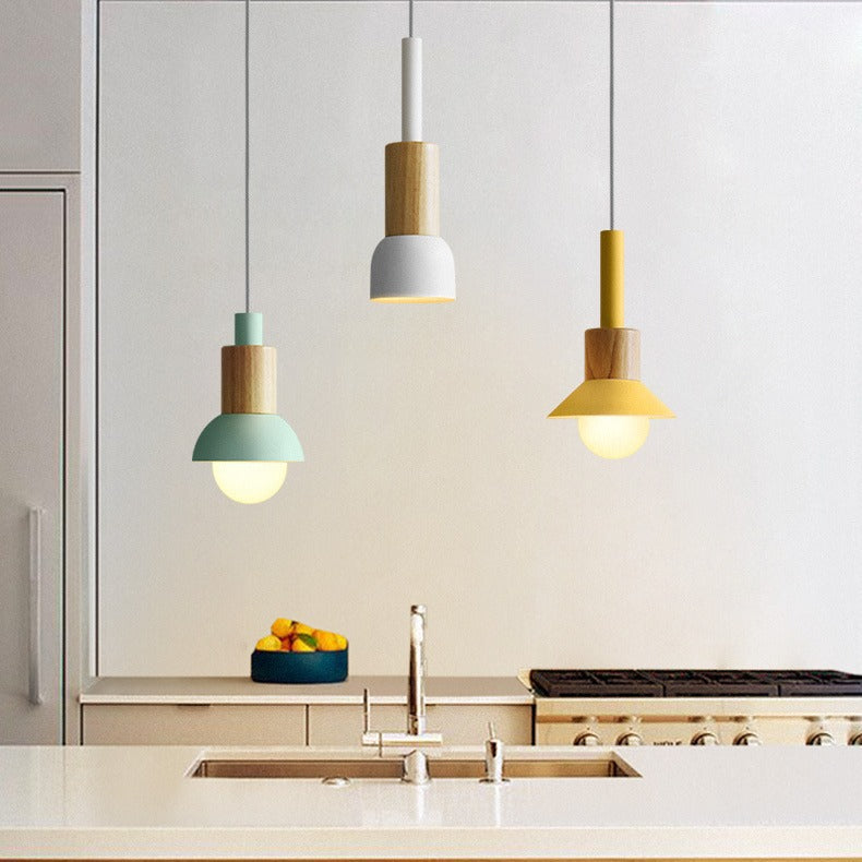 Minimalist Wood and Metal Pendant Lamp with Small Shade Dome | Thrascher