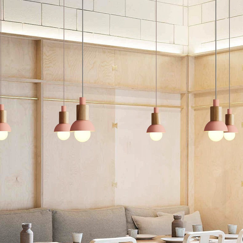 Minimalist Wood and Metal Pendant Lamp with Small Shade Dome | Thrascher