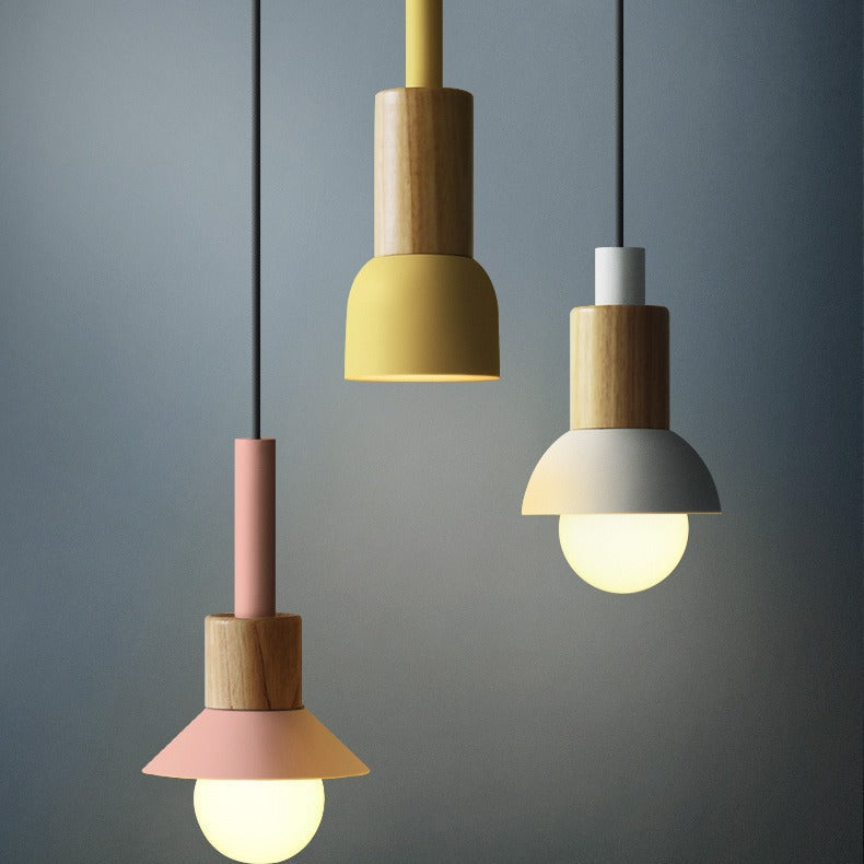Minimalist Wood and Metal Pendant Lamp with Small Shade Dome | Thrascher