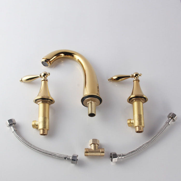 Modern Brass Widespread Bathroom Sink Faucet, 2 Handles, Low Arc, view 13