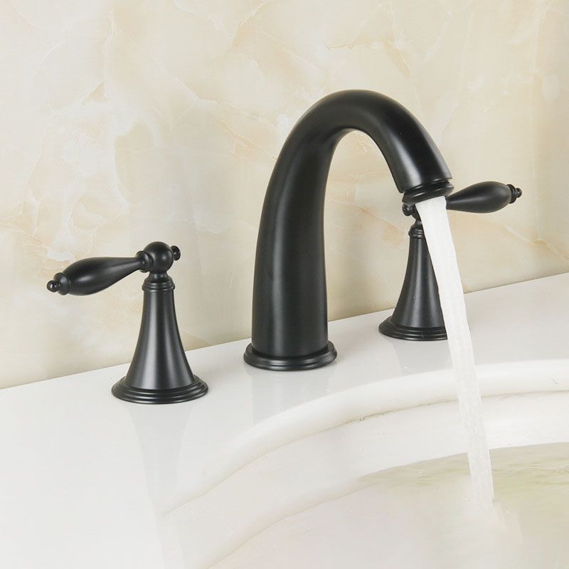 Modern Brass Widespread Bathroom Sink Faucet, 2 Handles, Low Arc, view 14