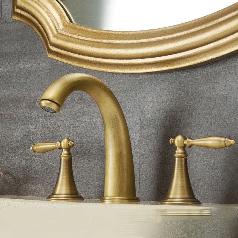 Modern Brass Widespread Bathroom Sink Faucet, 2 Handles, Low Arc, view 17