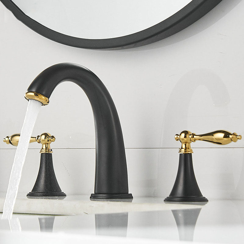 Modern Brass Widespread Bathroom Sink Faucet, 2 Handles, Low Arc, view 20