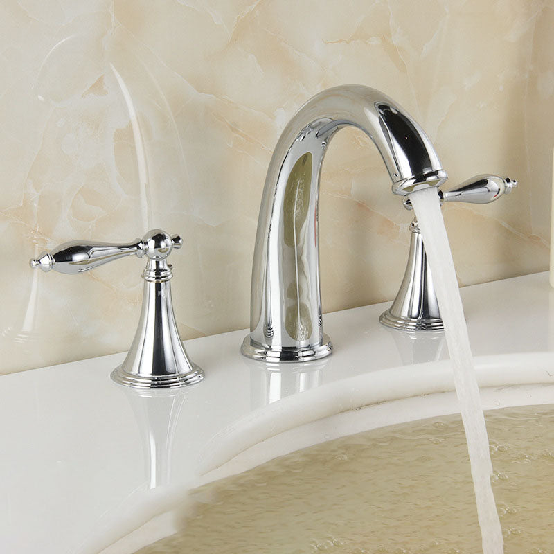 Modern Brass Widespread Bathroom Sink Faucet, 2 Handles, Low Arc