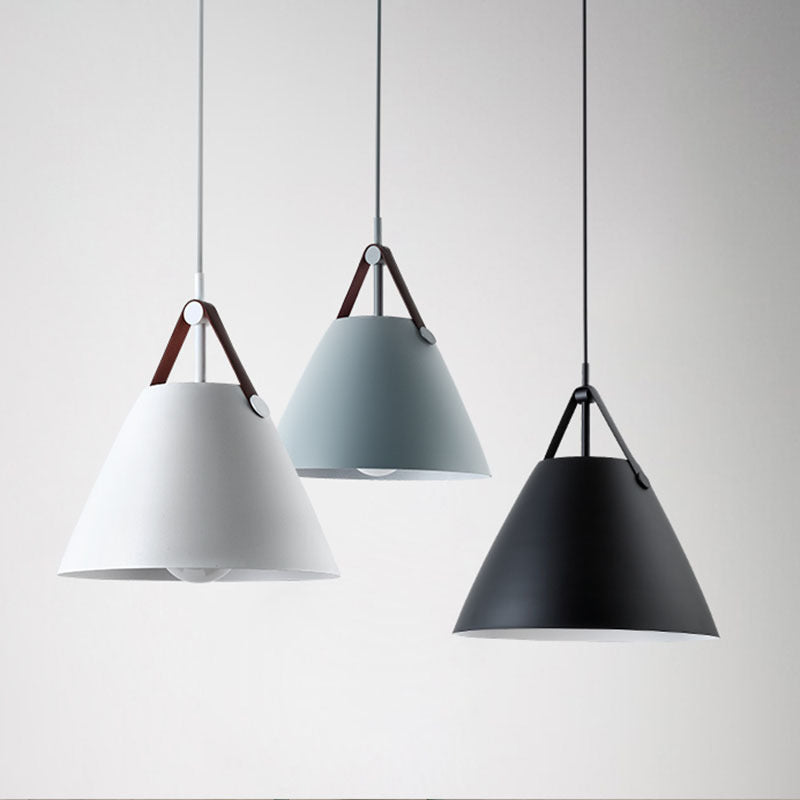 Modern Cone Pendant Light with Leather Band Accent | Thrascher