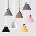 Modern Cone Pendant Light with Leather Band Accent | Thrascher