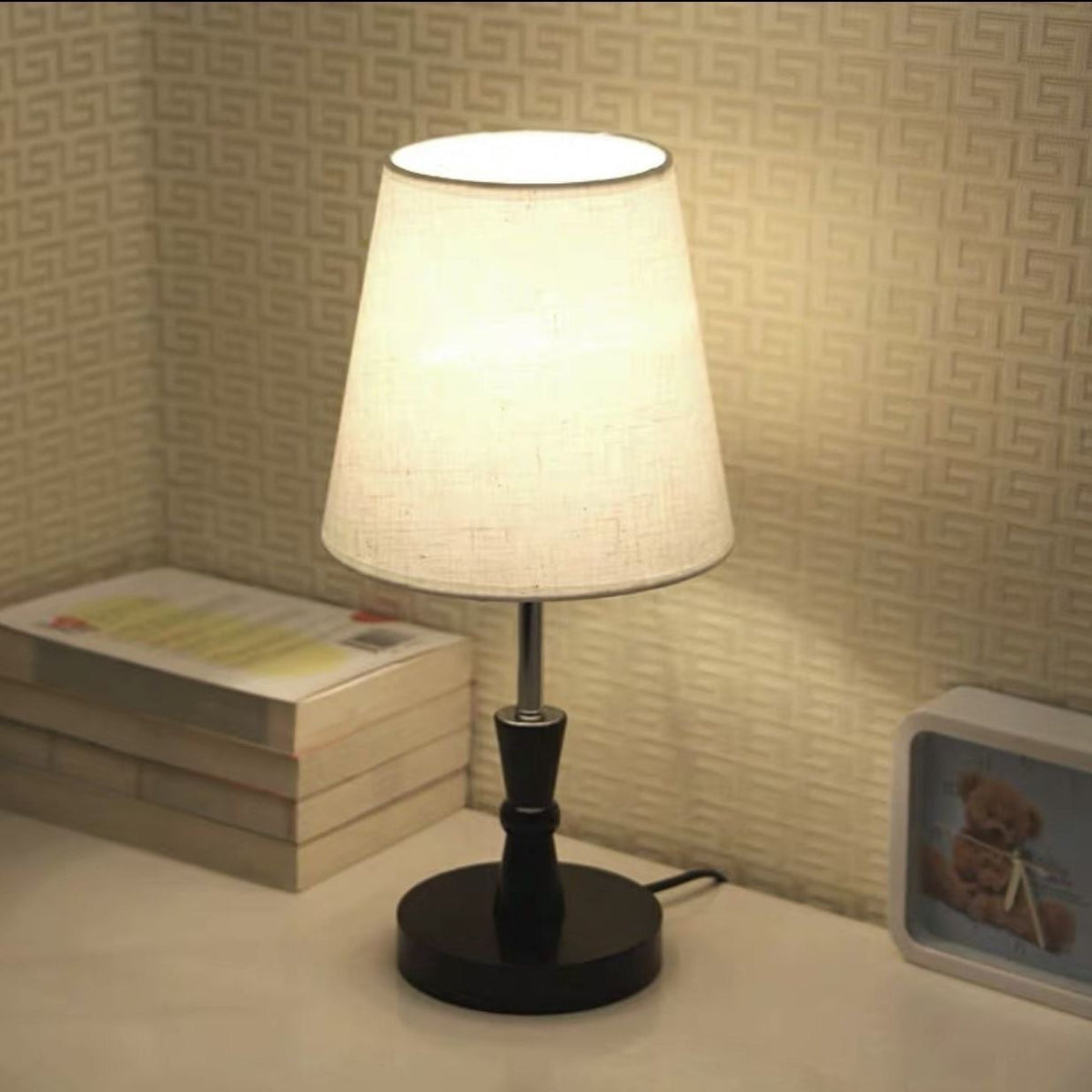 Modern Fabric Shade Table Lamp with Button or Dimming Switch, view 3