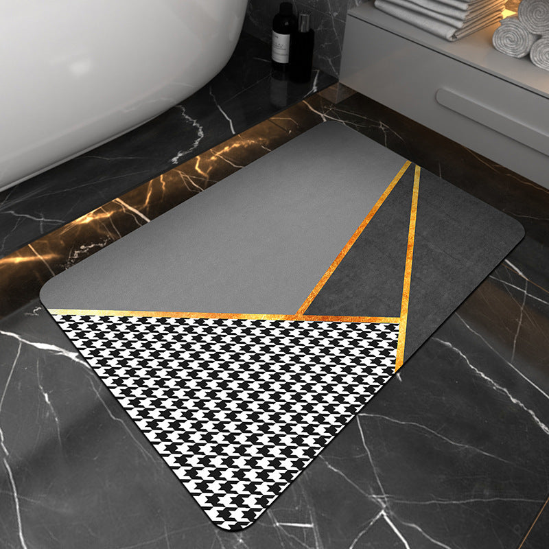 Modern Geometric Bath Mat Polyester Textile Non Slip | Thrascher