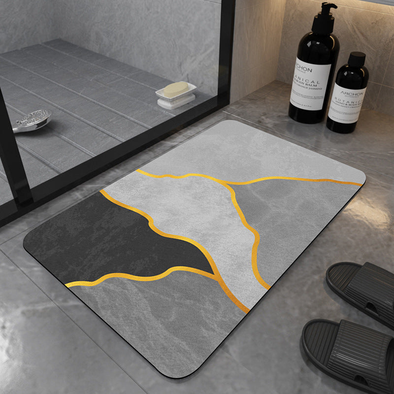 Modern Geometric Bath Mat Polyester Textile Non Slip | Thrascher