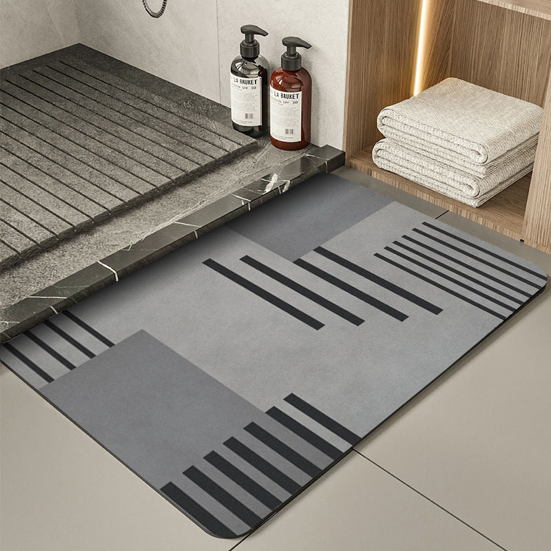 Modern Geometric Bath Mat Polyester Textile Non Slip | Thrascher