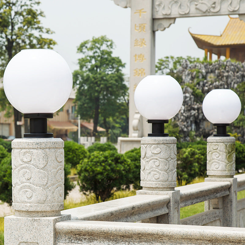 Modern Globe Fence Post Lights, Stainless Steel Base, Solar Options, view 2