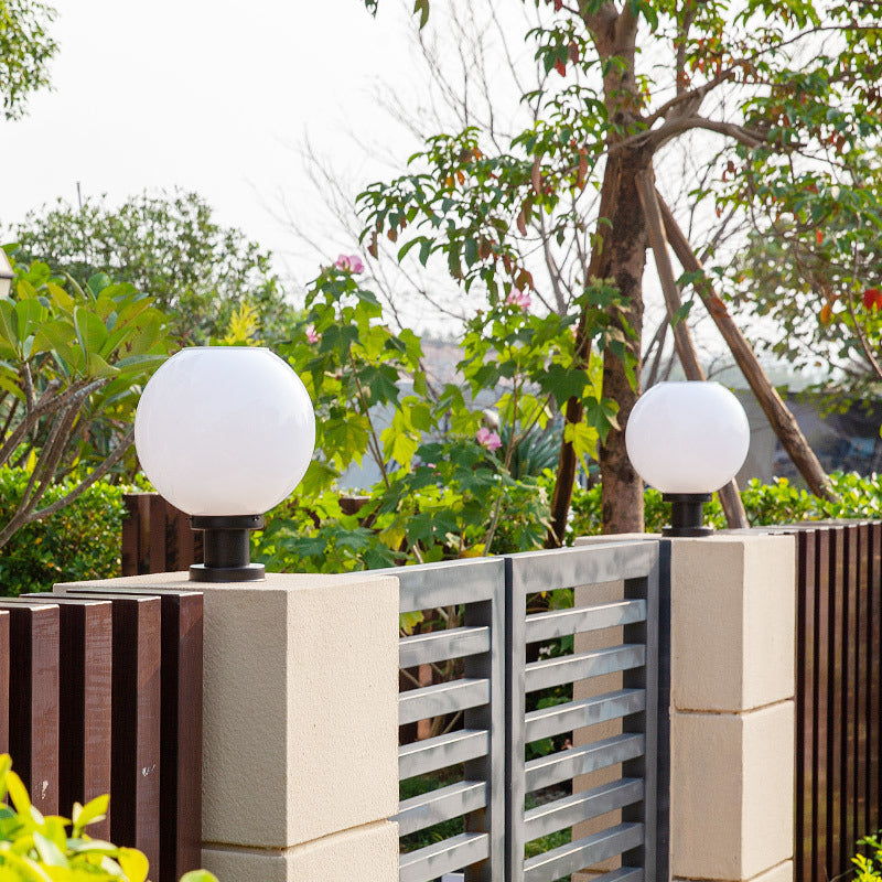 Modern Globe Fence Post Lights, Stainless Steel Base, Solar Options, view 3