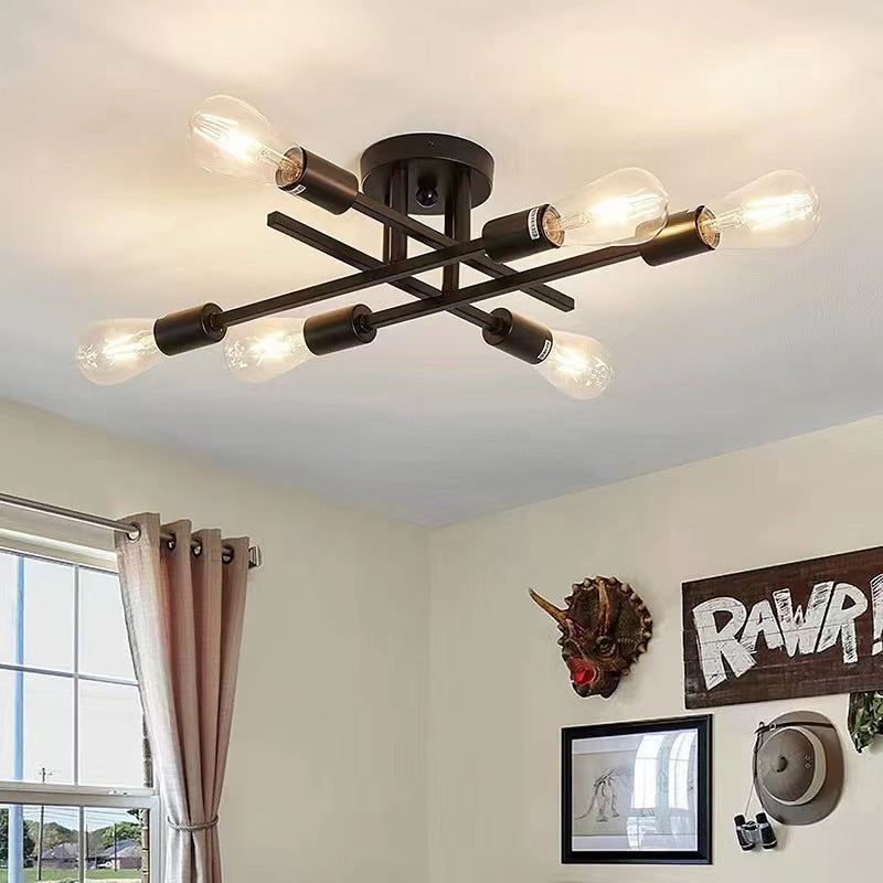 Modern Industrial Crossbar Four-Light Semi-Flush Ceiling Light | Thrascher
