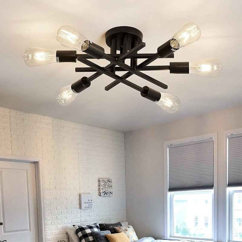 Modern Industrial Crossbar Four-Light Semi-Flush Ceiling Light | Thrascher