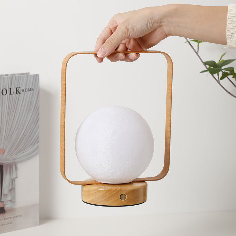 Moon Globe Ambient Table Lamp with Wooden Base and Copper Frame | Thrascher