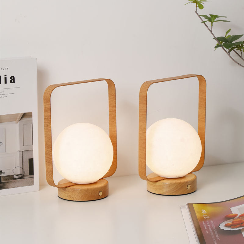 Moon Globe Ambient Table Lamp with Wooden Base and Copper Frame | Thrascher