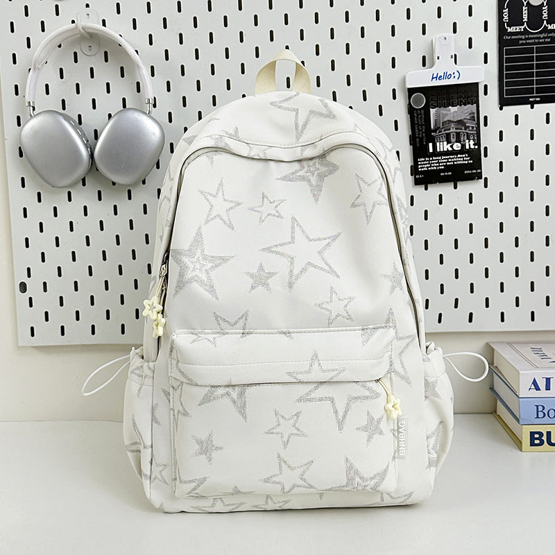 Multi-Functional Star-Patterned School Backpack with Front Pocket