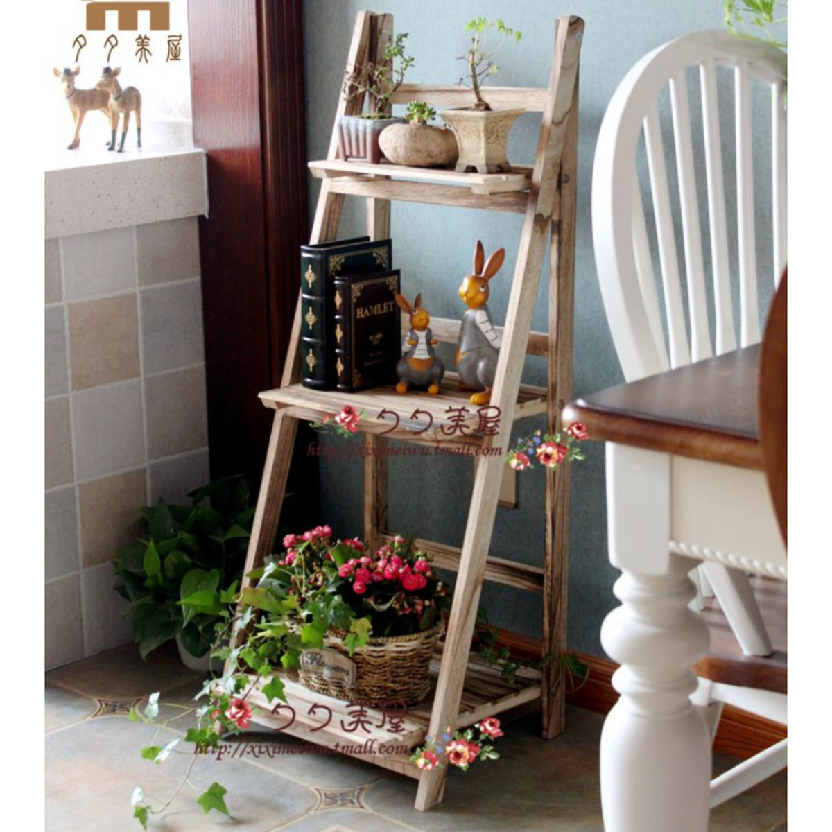 Multi-Tiered Wooden Ladder Shelf | Thrascher