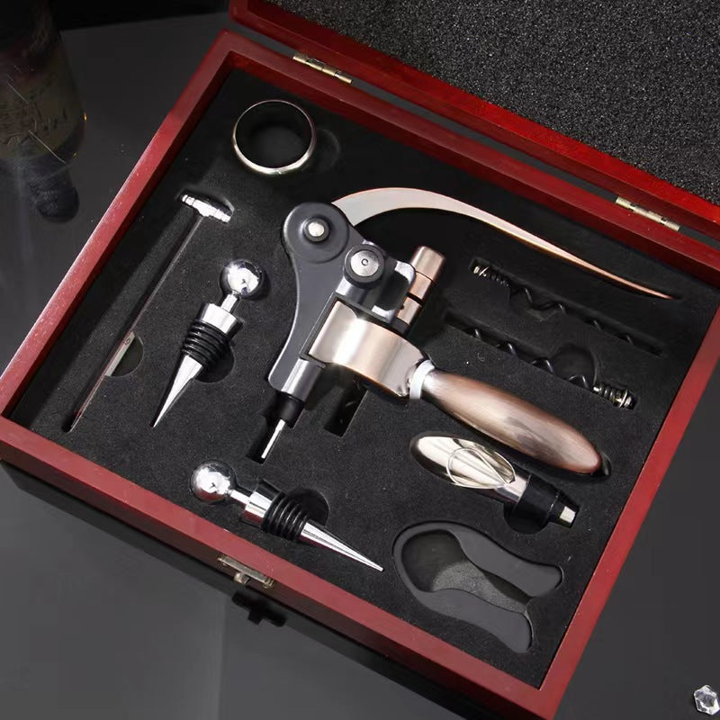 Nine-Piece Wine Accessory Gift Set with Lever Corkscrew and Serving Tools, view 3