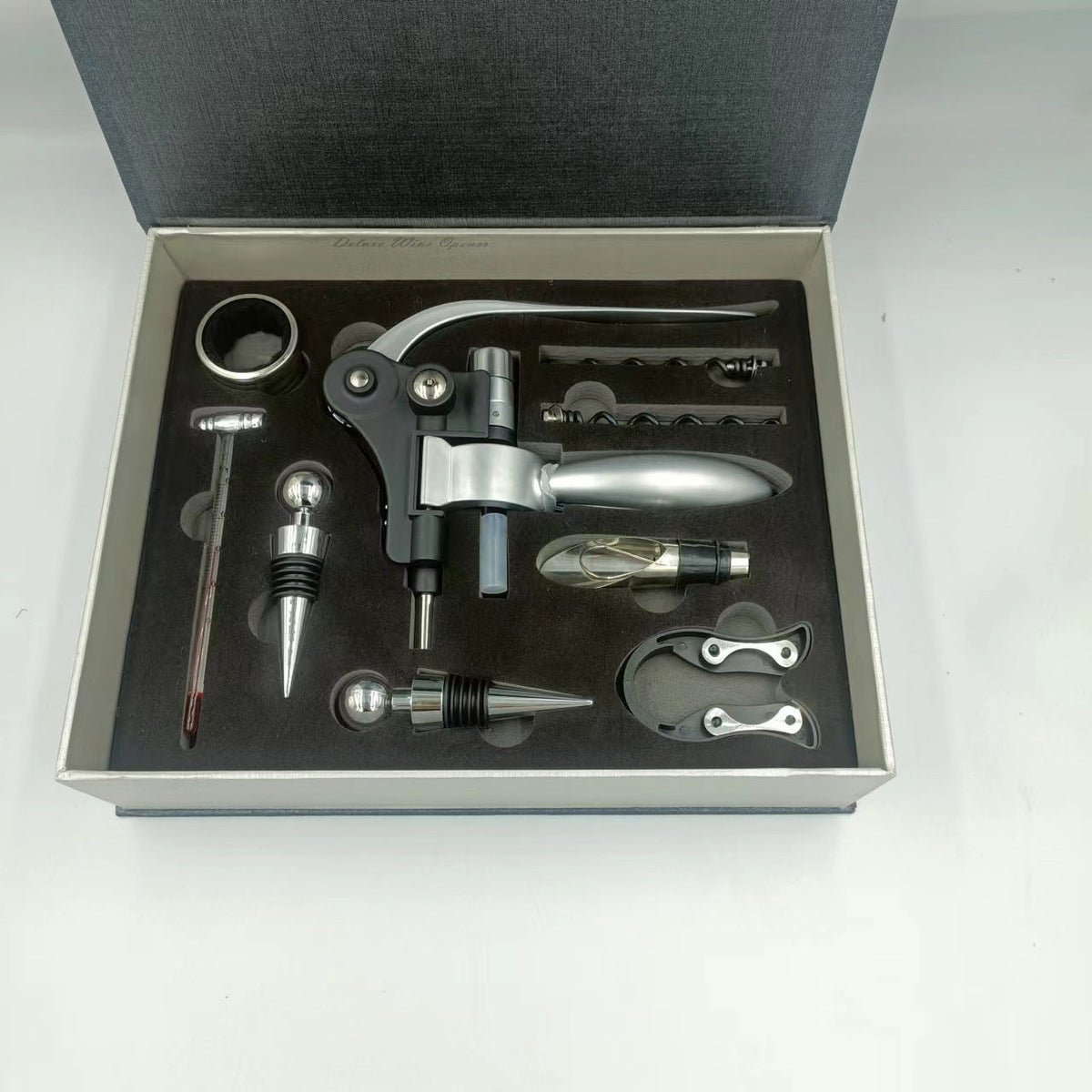 Nine-Piece Wine Accessory Gift Set with Lever Corkscrew and Serving Tools, view 4
