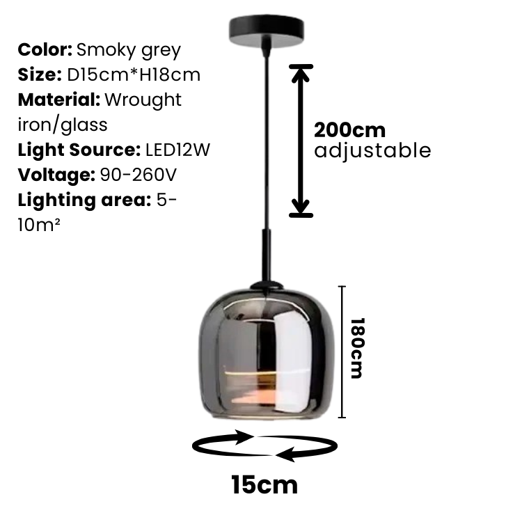 Nordic Black Glass Pendant Light Fixture, 12W LED for Kitchen & Dining, view 3