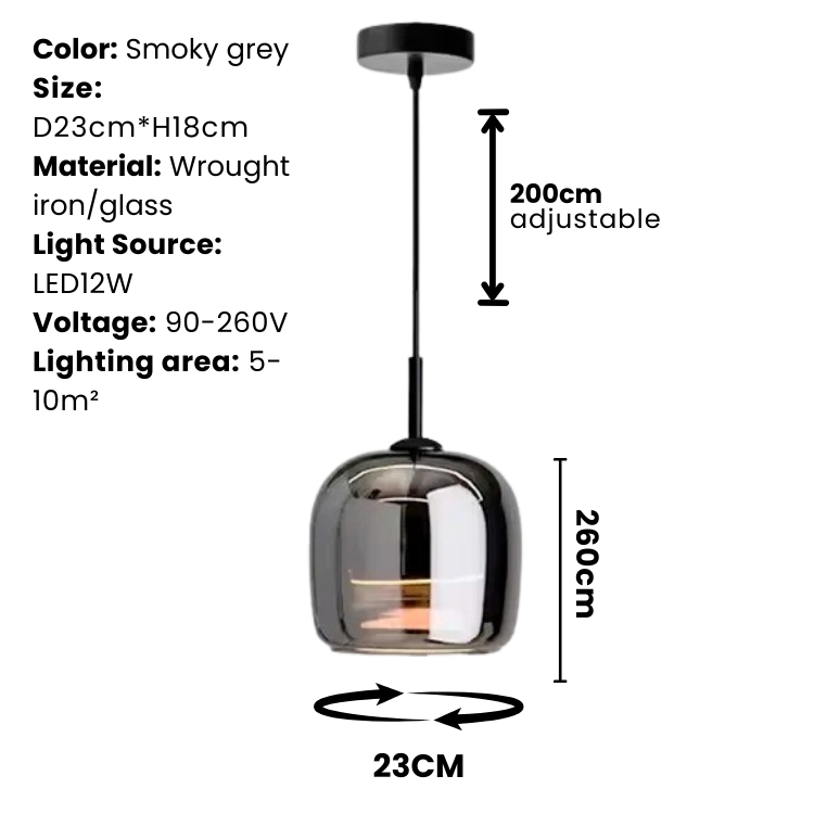 Nordic Black Glass Pendant Light Fixture, 12W LED for Kitchen & Dining, view 4