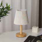 Nordic Minimalist Table Lamp made of Solid Oak with Pleated Fabric Shade | Thrascher