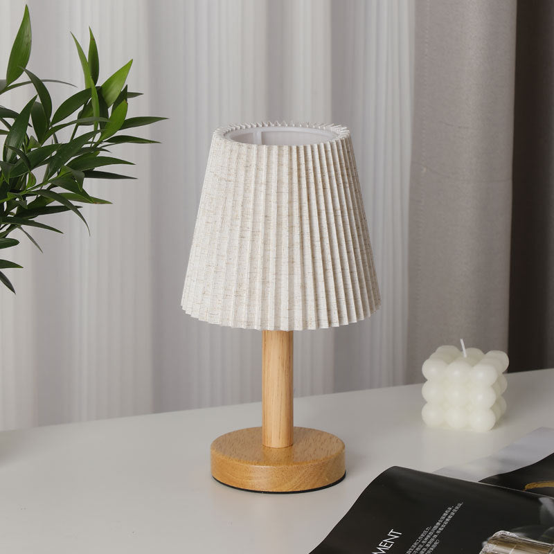 Nordic Minimalist Table Lamp made of Solid Oak with Pleated Fabric Shade | Thrascher