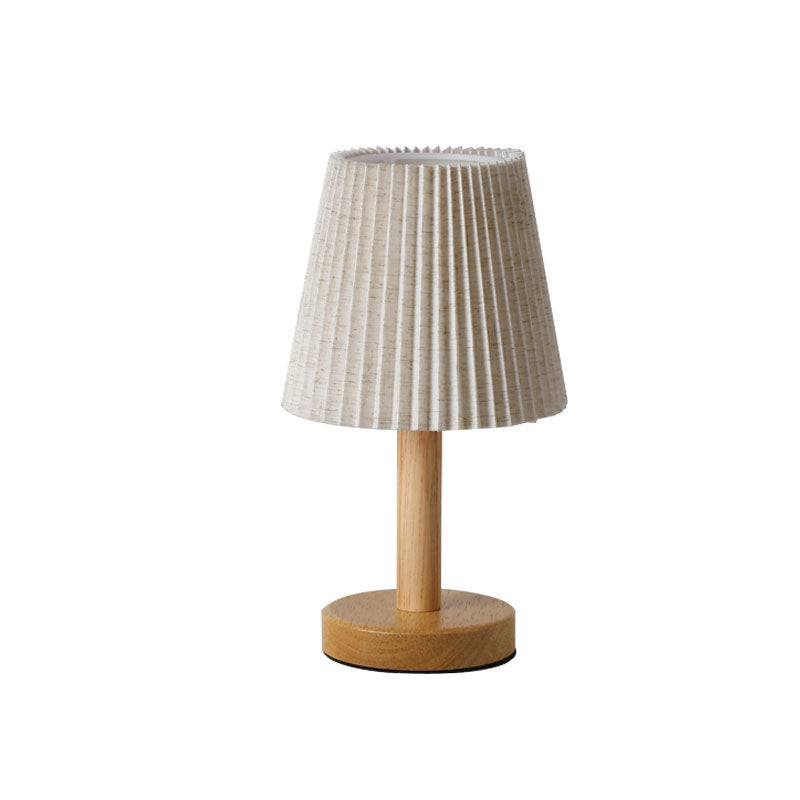 Nordic Minimalist Table Lamp made of Solid Oak with Pleated Fabric Shade | Thrascher