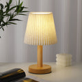 Nordic Minimalist Table Lamp made of Solid Oak with Pleated Fabric Shade | Thrascher