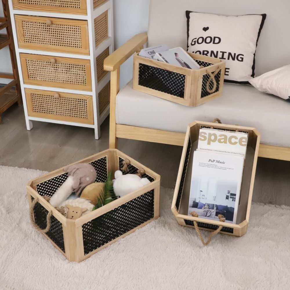 Open Storage Basket with Natural Fiber and Raffia Covering | Thrascher
