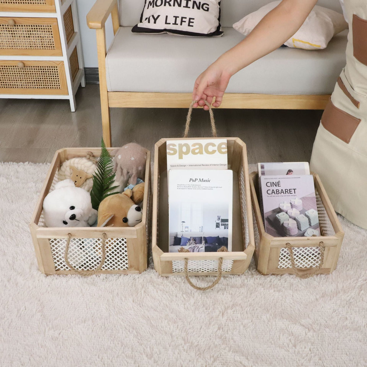 Open Storage Basket with Natural Fiber and Raffia Covering | Thrascher