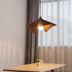 Organic Curved Wood-Look Resin Pendant Light with Draped Petal Shade | Thrascher