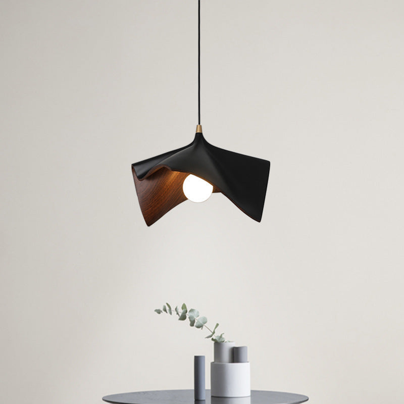 Organic Curved Wood-Look Resin Pendant Light with Draped Petal Shade | Thrascher