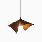 Organic Curved Wood-Look Resin Pendant Light with Draped Petal Shade | Thrascher