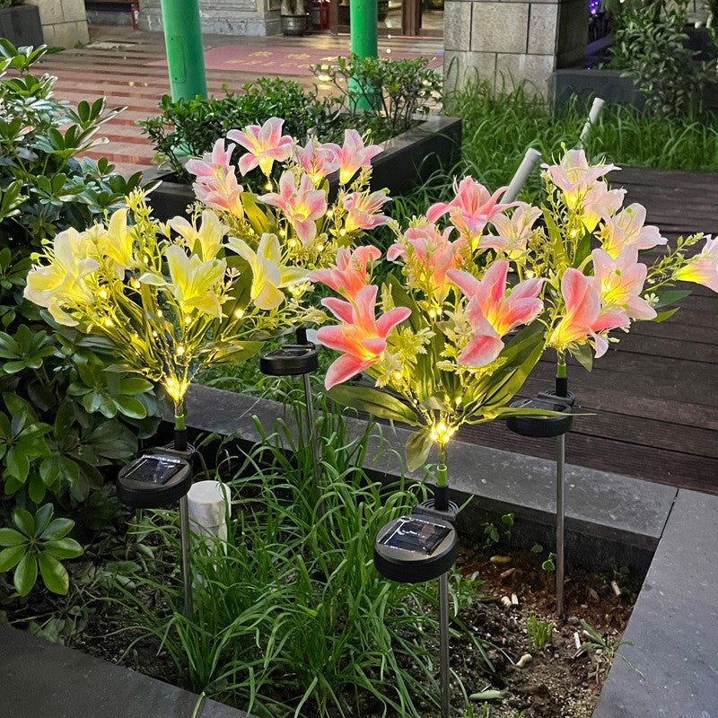Outdoor Solar LED Glowing Lily Bouquet Plug Lights | Thrascher