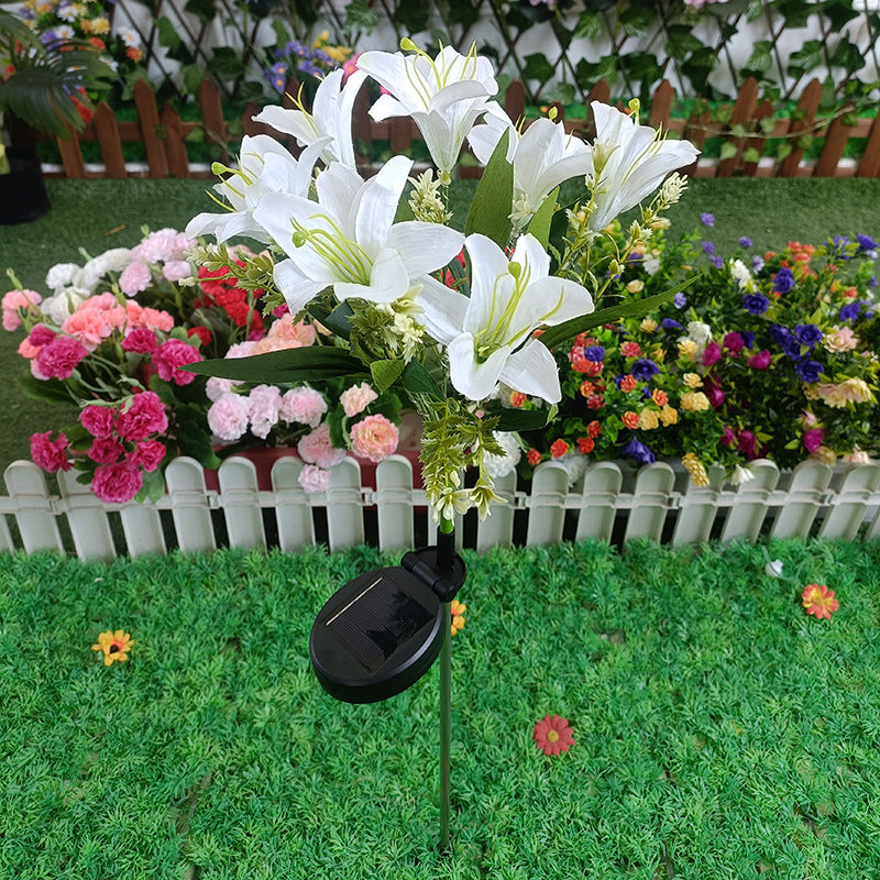 Outdoor Solar LED Glowing Lily Bouquet Plug Lights | Thrascher